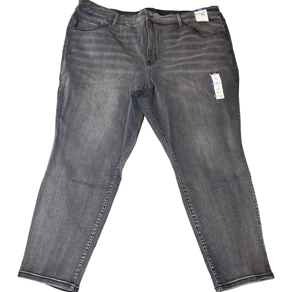 Terra & Sky Jeans Womens 26W Petite Distressed‎ Grey High Rise Skinny Jeans NEW
